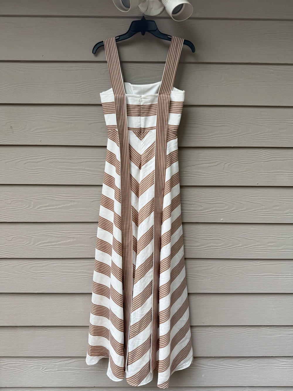 ANTONIO MELANI Cream and Tan Striped Maxi Sundress - Picture 9 of 14